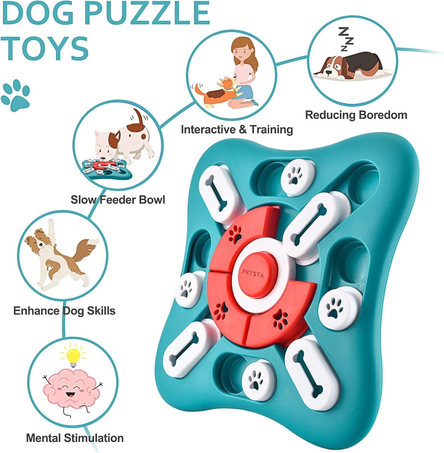 Dog Puzzle Toy Interactive | Treat Dispensing Enrichment Feeder for Dogs & Cats
