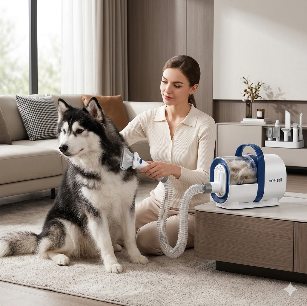 Pet Grooming Vacuum Kit 7-in-1 | Dog & Cat Deshedding & Clipper Set