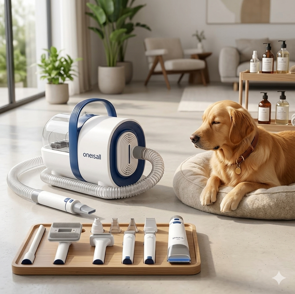 Pet Grooming Vacuum Kit 7-in-1 | Dog & Cat Deshedding & Clipper Set