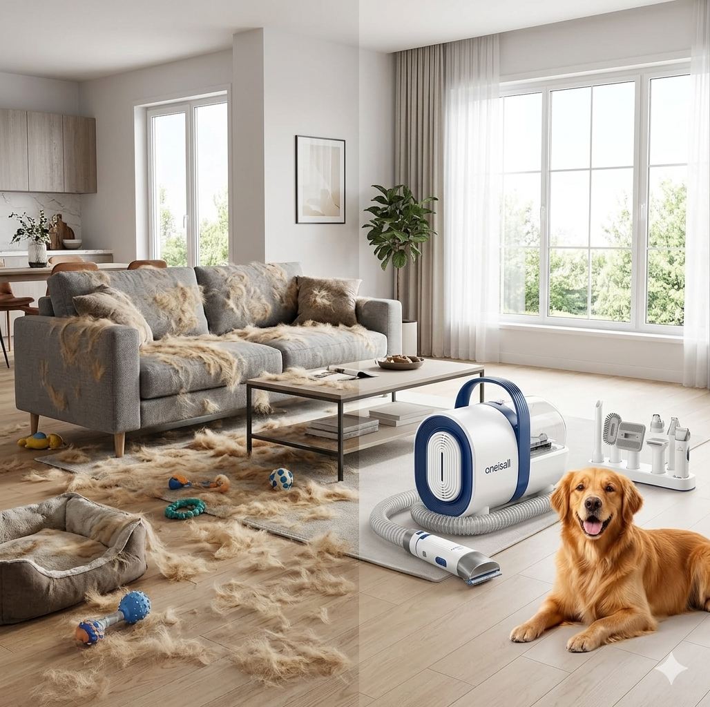 Pet Grooming Vacuum Kit 7-in-1 | Dog & Cat Deshedding & Clipper Set